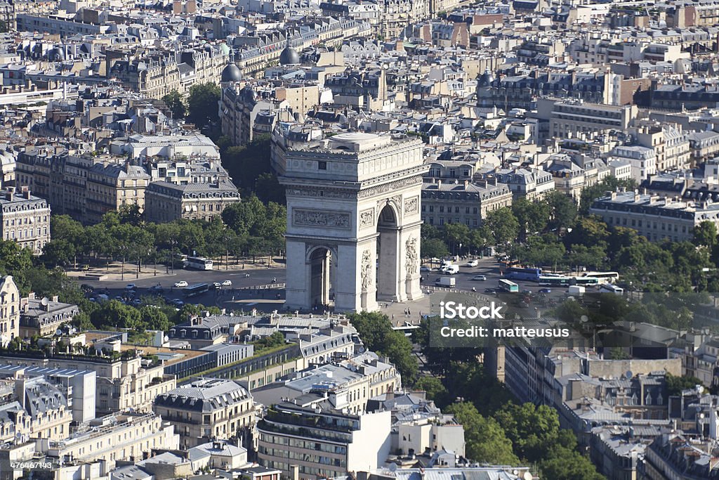 Aerial view toward Arc de Triomphe Paris France Aerial view toward Arc de Triomphe, Paris, France. Arc de Triomphe - Paris Stock Photo