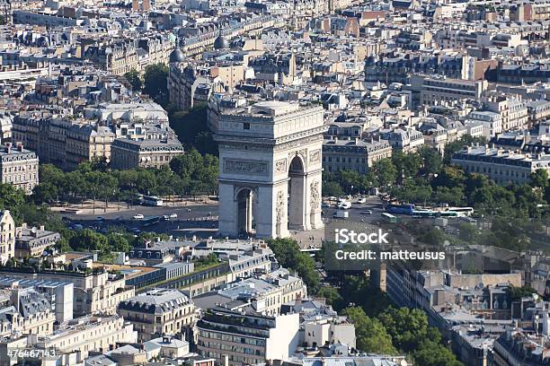 Aerial View Toward Arc De Triomphe Paris France Stock Photo - Download Image Now - Arc de Triomphe - Paris, Clear Sky, Napoleon Bonaparte