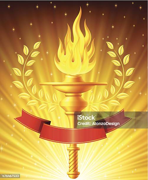 Flaming Torch Mit Hellem Hintergrund Stock Vektor Art und mehr Bilder von Fackel - Fackel, Gold - Edelmetall, Goldfarbig