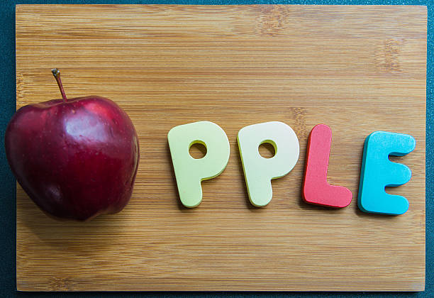 istock Apple with wooden word on chopping block 476468182