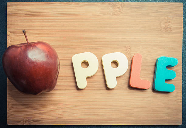 istock Apple with wooden word on chopping block 476468184