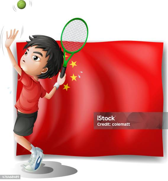 Petit Garçon Jouant Au Tennis Devant Le Drapeau Chinois Vecteurs libres de droits et plus d'images vectorielles de Activité