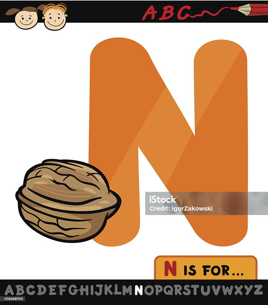 レター n 、ナット漫画イラスト - アルファベットのロイヤリティフリーベクトルアート