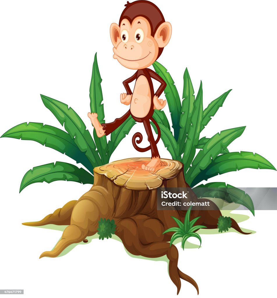 Monkey Above A Trunk Stock Illustration - Download Image Now - Animal,  Animals In The Wild, Ape - iStock