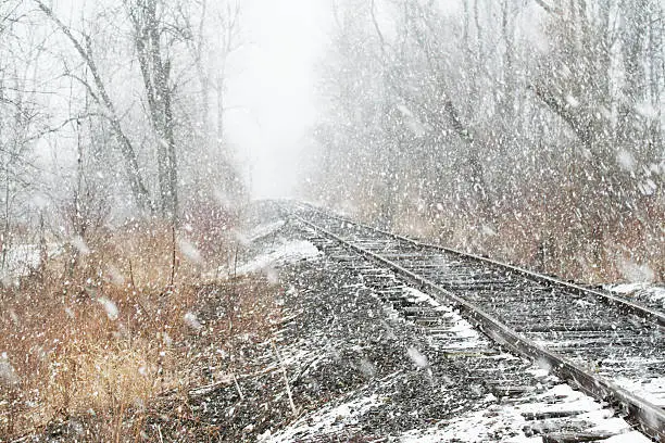 Photo of Blizzard Winter Snow Rural Railroad Tracks