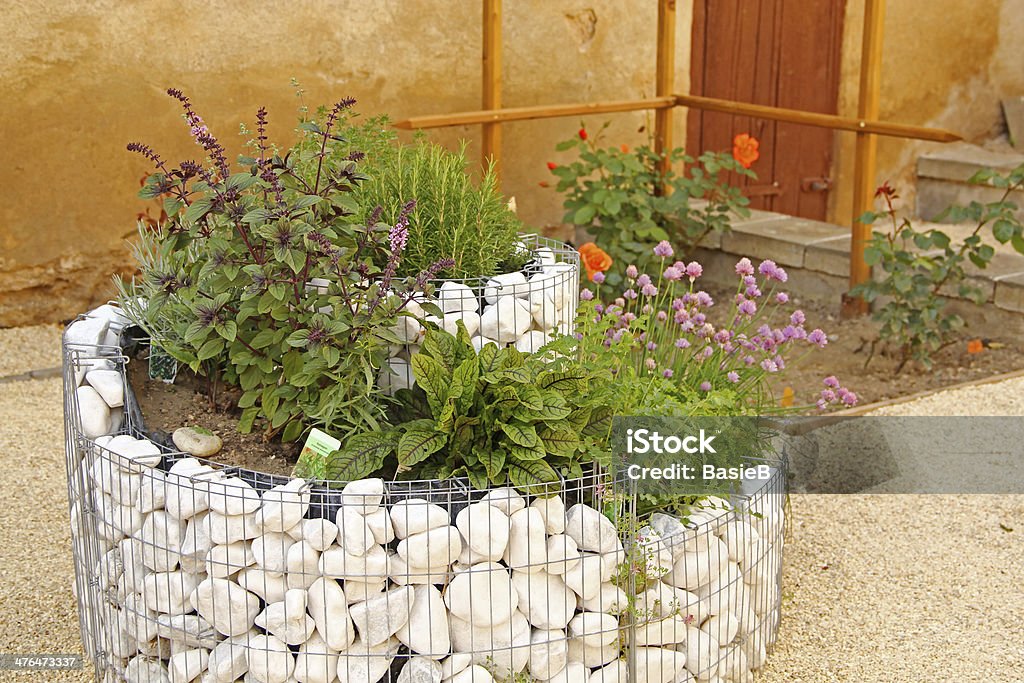 Fresh herbs on the terrace Herb garden with a variety of fresh herbs. Spiral Stock Photo