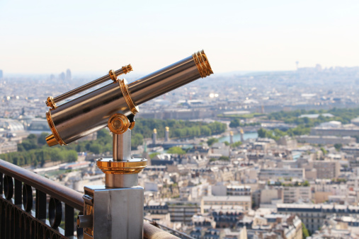 View at The Eiffel Tower telescope in Paris, France.