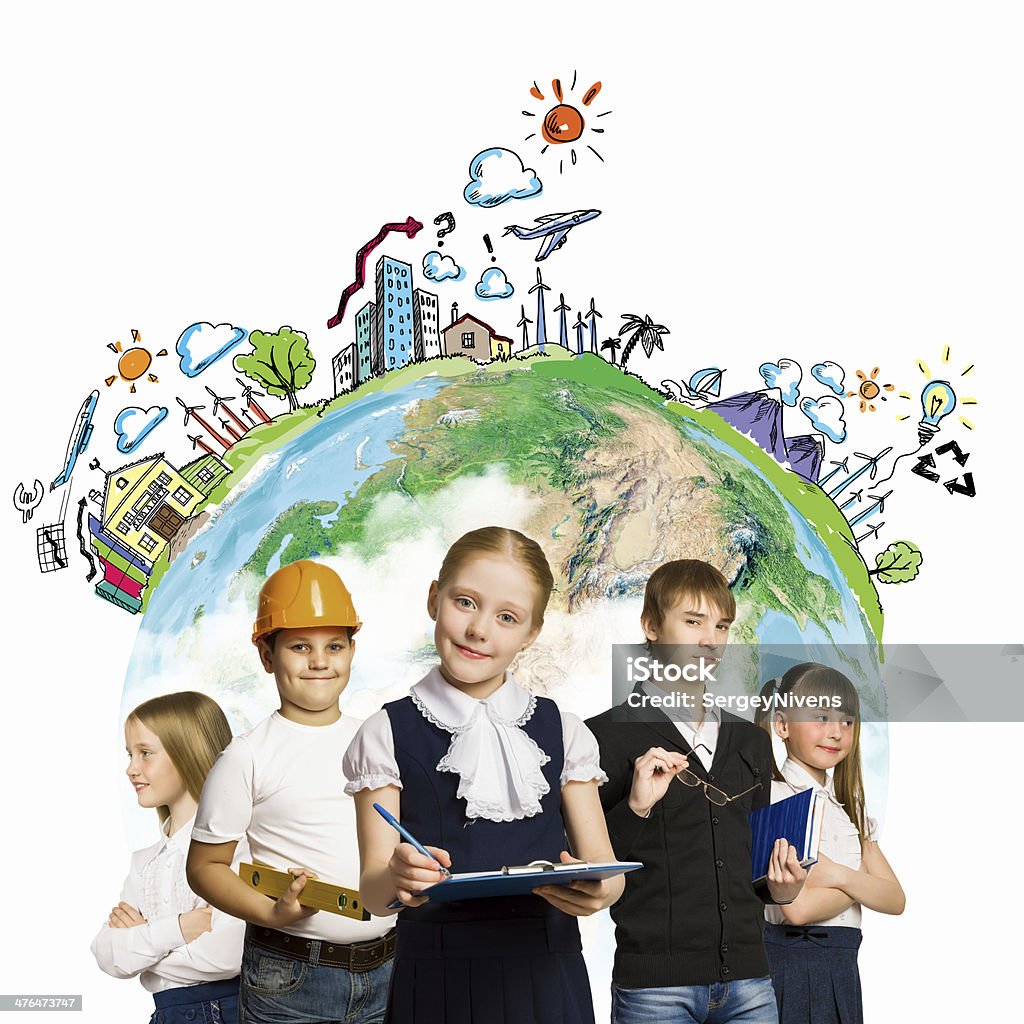 Group of kids Kids of school age. Choosing profession. Architect Stock Photo