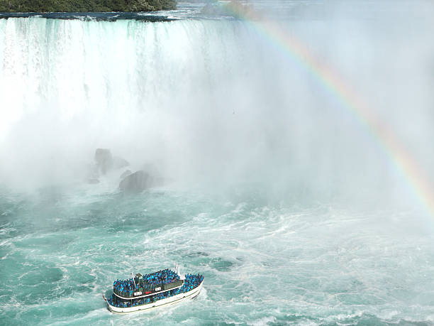 istock Rainbow near tourist boat at Niagara Falls 476473957