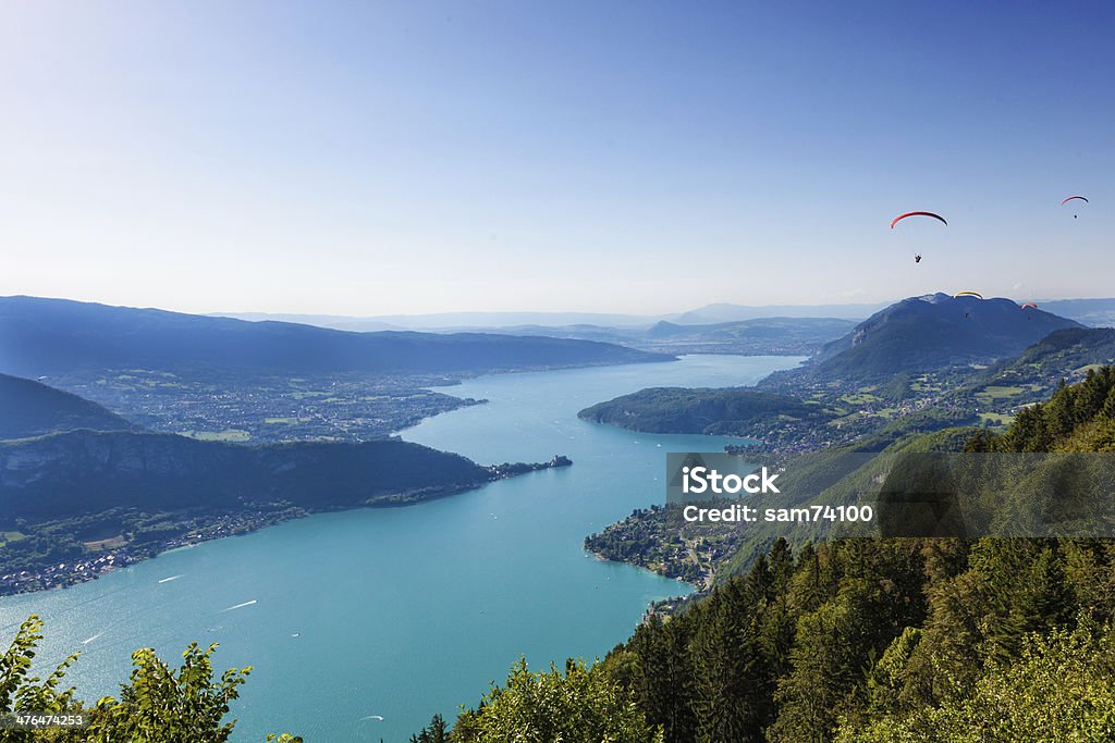 View of the Annecy lake from  Col du Forclaz Aerial View Stock Photo