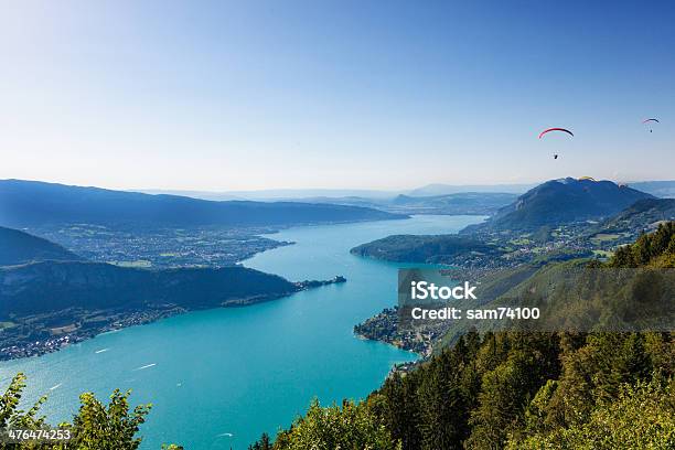 View Of The Annecy Lake From Col Du Forclaz Stock Photo - Download Image Now - Aerial View, Annecy, Blue