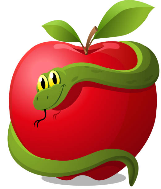 apfel mit schlange böse versuchung - snake apple liar bible stock-grafiken, -clipart, -cartoons und -symbole