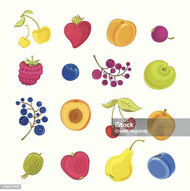 Set Mit Obst Und Beeren Stock Vektor Art und mehr Bilder von Apfel - Apfel, Aprikose, Ast - Pflanzenbestandteil