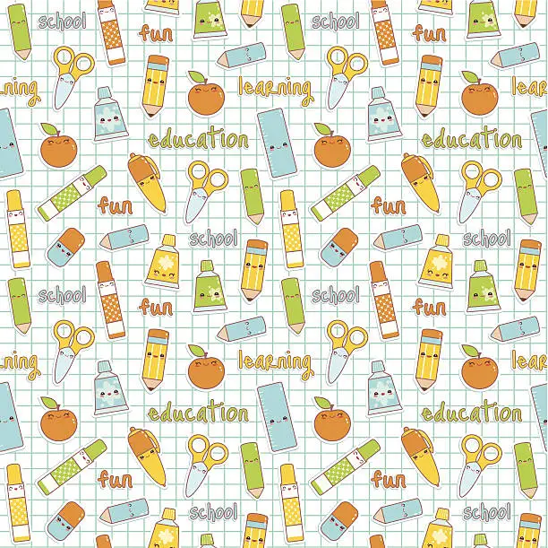 Vector illustration of Seamless Kawaii School pattern