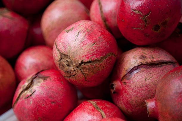 Pomegranates from farmers market at Thanksgiving stock photo