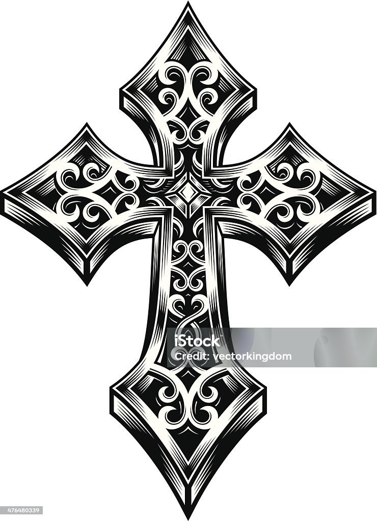 Ornate Celtic Cross fully editable vector illustration of ornate celtic cross, image suitable for design element, logo, crest, coat of arms, or tattoo design Religious Cross stock vector
