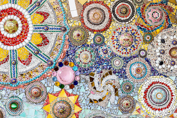 Thai Benjarong bowl on tile mosaic background.