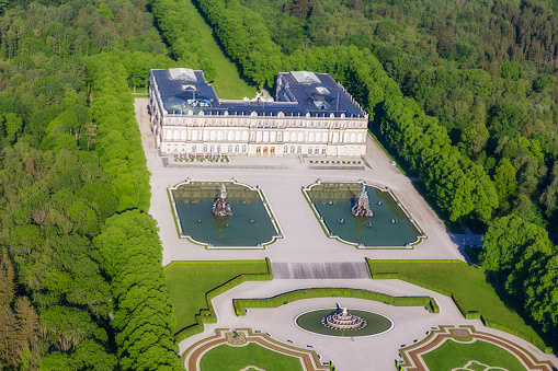 Herrenchiemsee, Germany - Mai 28, 2015: Arial view of the neo-baroque Herrenchiemsee Palace, 