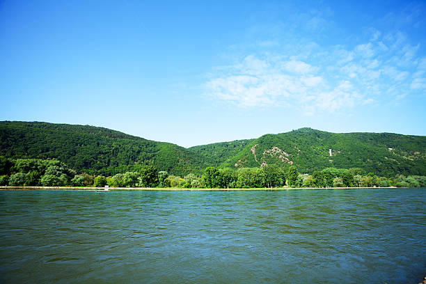 Green hills and woods at riverside of Middle Rhine close to Assmannshausen, Germany.