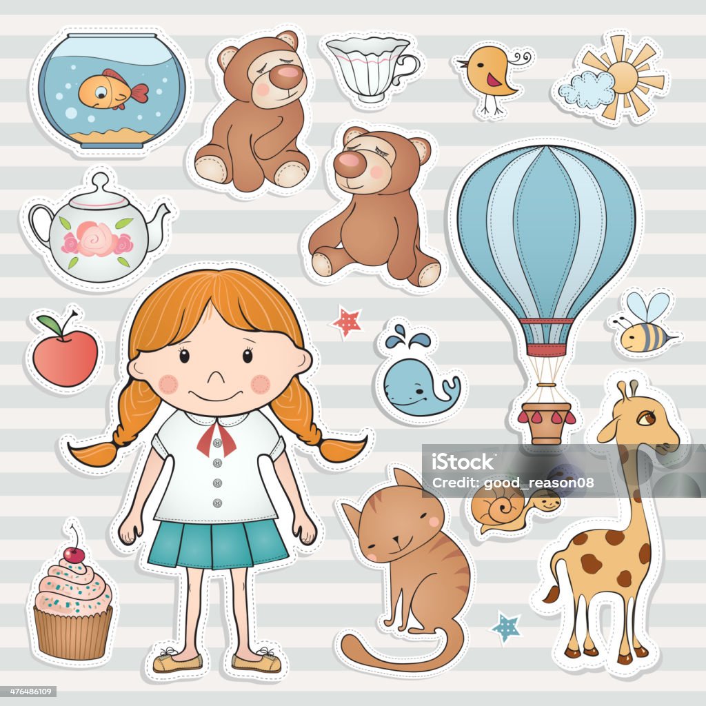 Little girl and cute animals. Vector collection. Animal stock vector