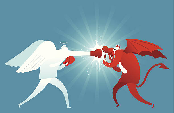 walki wobec zło - expressing positivity devil angel moral dilemma stock illustrations