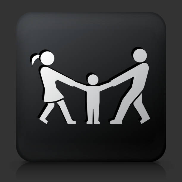 Black Square Button with Relationship Problems Icon Black Square Button with Relationship Problems Icon. This royalty free vector image features a white interface icon on square black button. The vector button has a bevel effect and a light shadow. The image background is dark grey and the button has a light reflection. divorce patterns stock illustrations