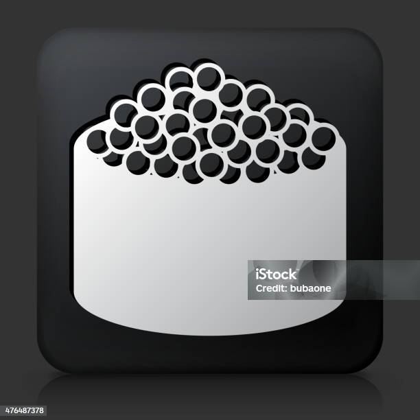 Black Square Button With Caviar Sushi Roll Stock Illustration - Download Image Now - 2015, Black Background, Black Color