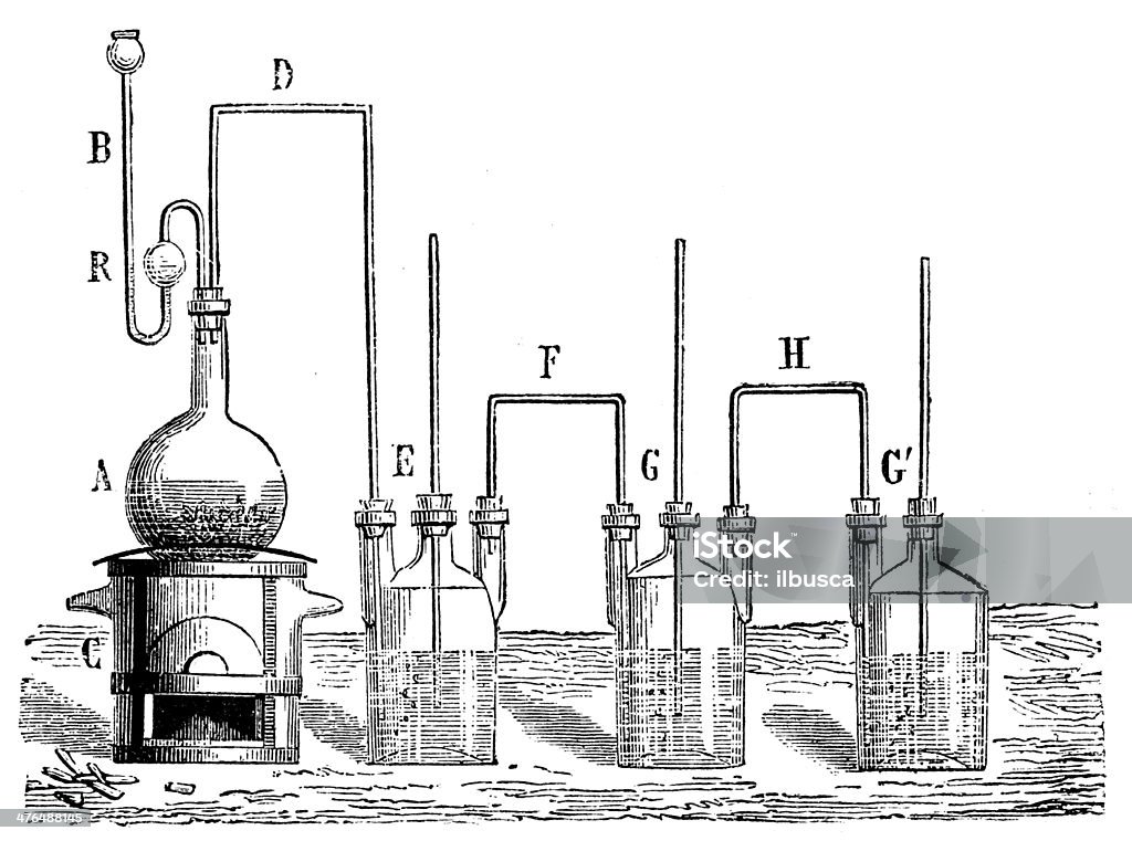 Antikes wissenschaftliche Chemie und Physik Experimente - Lizenzfrei Alt Stock-Illustration