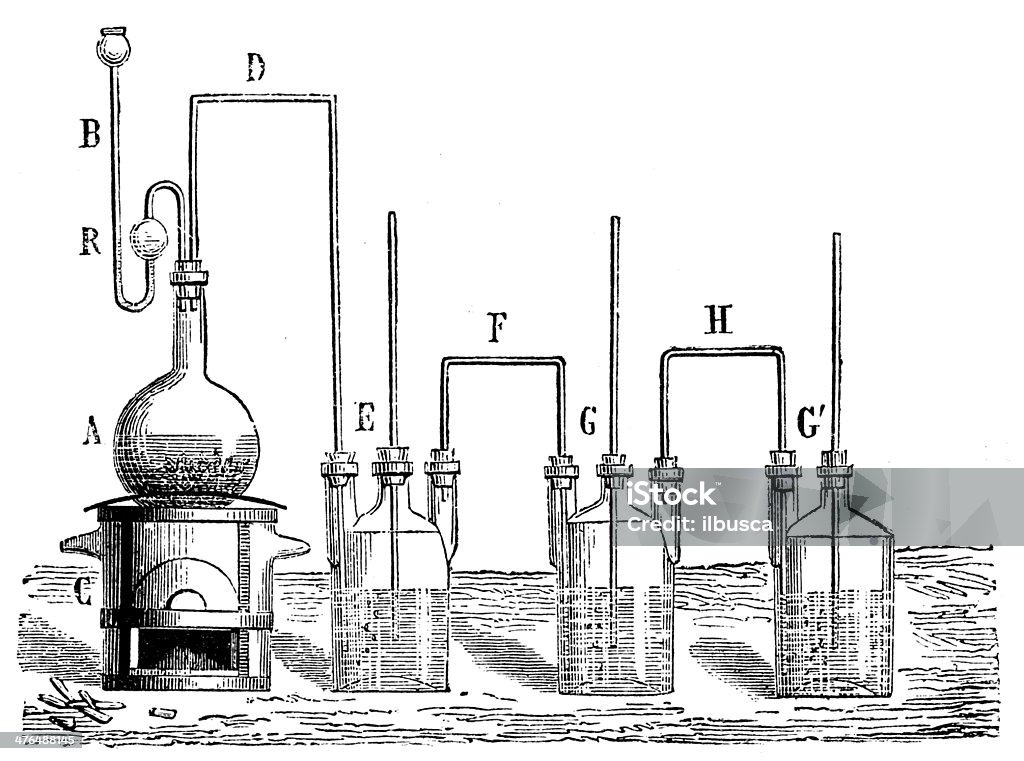 앤틱형 과학적이다 화학 및 물리학 실험 - 로열티 프리 19세기 스타일 스톡 일러스트