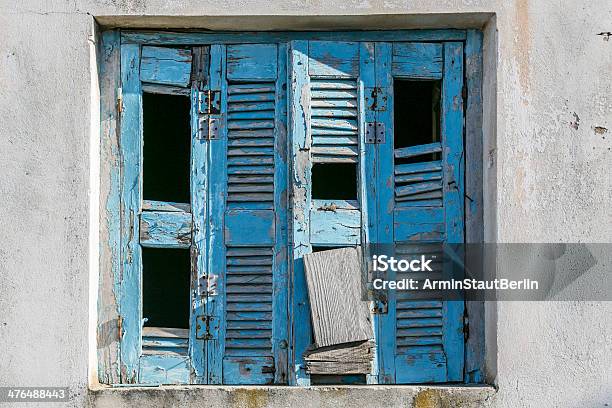Very Old And Damaged Blue Shutter Stock Photo - Download Image Now - Architecture, Backgrounds, Built Structure