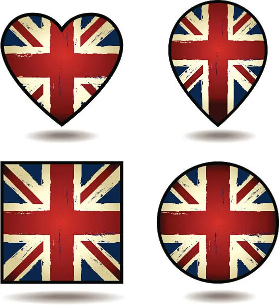 Vector illustration of Grunge Union Jack Flags Set of icons