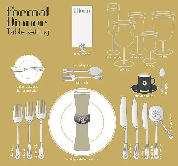 Vector illustration of FORMAL DINNER TABLE SETTING