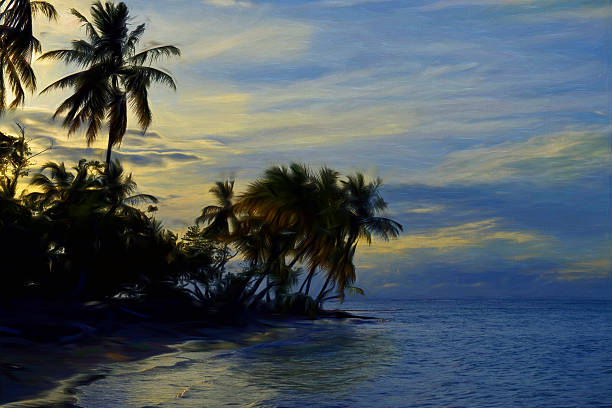 istock Digital art. paint effect, seascape, sunset, Samana, El Portillo 476494210