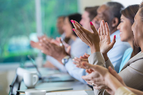 istock Professional business people applauding speaker at seminar or conference 476494514