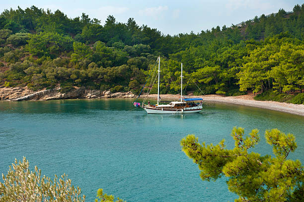 iate ancorado - sailing ship passenger ship shipping cruise - fotografias e filmes do acervo