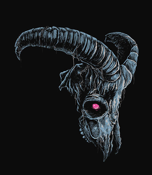 demonic koza czaszki - animal skull stock illustrations