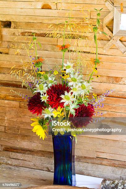 Wedding Decorations Organic Wildflowers Stock Photo - Download Image Now - Barn, Bouquet, Centerpiece