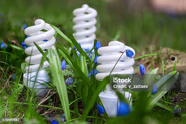 Foto de Energysaving Luminárias Entre Flores Da Primavera e mais fotos de stock de Abelha - Abelha, Azul, Baixo - Posição