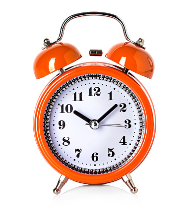 orange bell clock, alarm clock isolated on white background