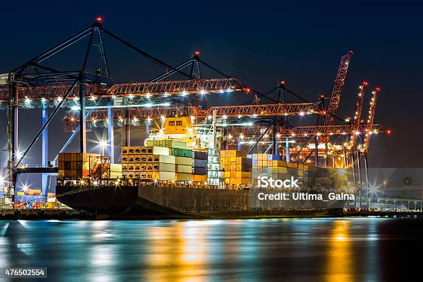 Ship Loaded In New York Container Terminal Stock Photo - Download Image Now - Commercial Dock, Harbor, Container Ship