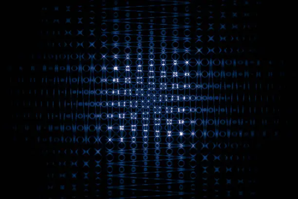 Photo of abstract modern grid background with shiny blue circles and lines