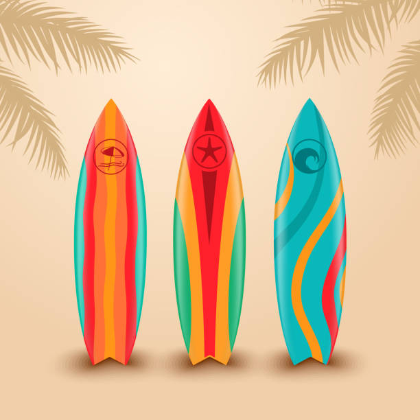 illustrazioni stock, clip art, cartoni animati e icone di tendenza di tavole da surf con diversi design - surfboard
