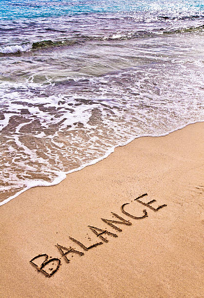 istock Word BALANCE written on sand, with sea waves in background 476505899