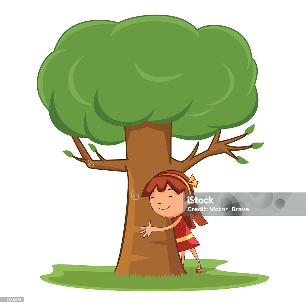 Girl Hugging Tree Stock Illustration - Download Image Now - Tree, Child,  Embracing - iStock