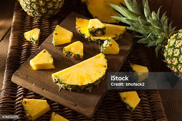 Organic Raw Yellow Pineapple Stock Photo - Download Image Now - 2015, Citrus Fruit, Close-up