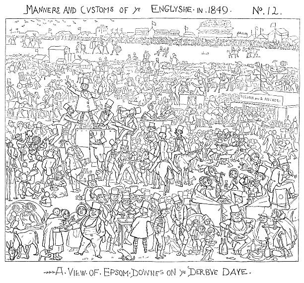 ilustraciones, imágenes clip art, dibujos animados e iconos de stock de derby de epsom downs día - surrey