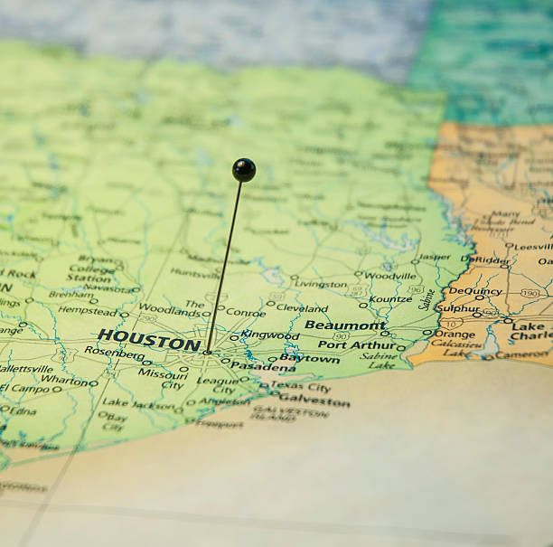 istock Macro Road Map Of Houston Texas Galveston Beaumont 476515850