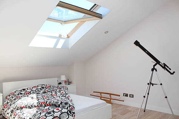 Modern Bedroom Modern Penthouse Room skylight stock pictures, royalty-free photos & images