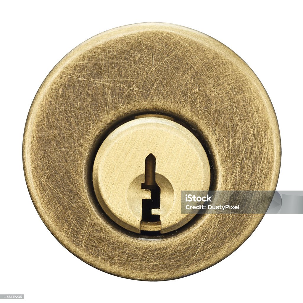 Lock Brass lock isolated on white. Keyhole Stock Photo