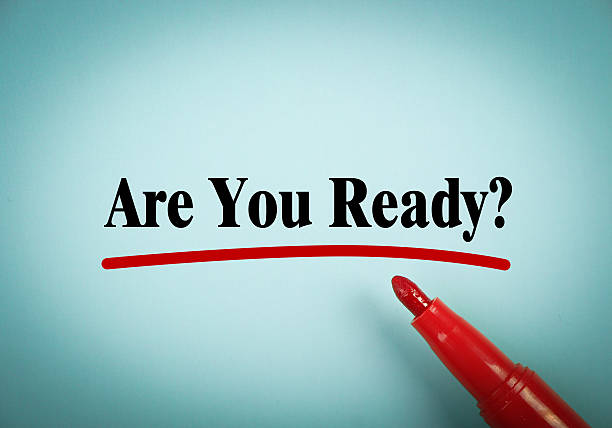 Are You Ready Are You Ready text is written on blue paper with a red marker aside. important message stock pictures, royalty-free photos & images